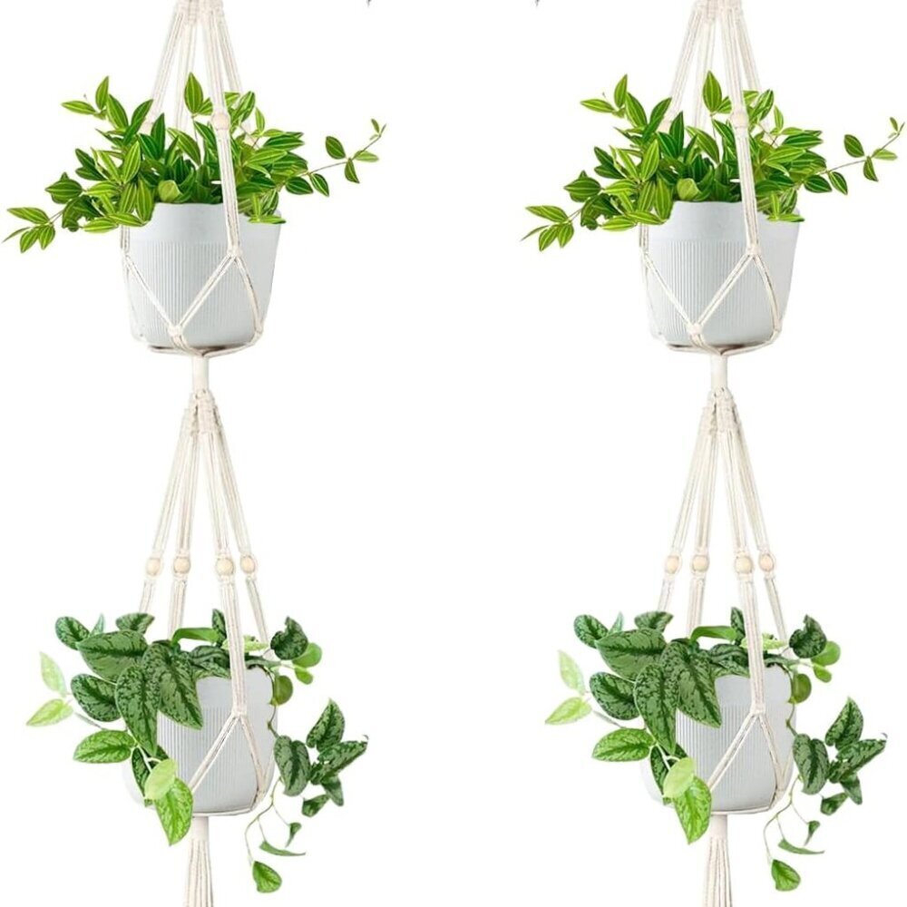 Macrame Plant Hangers 2-Tier Boho Cotton Hanging Basket Set
